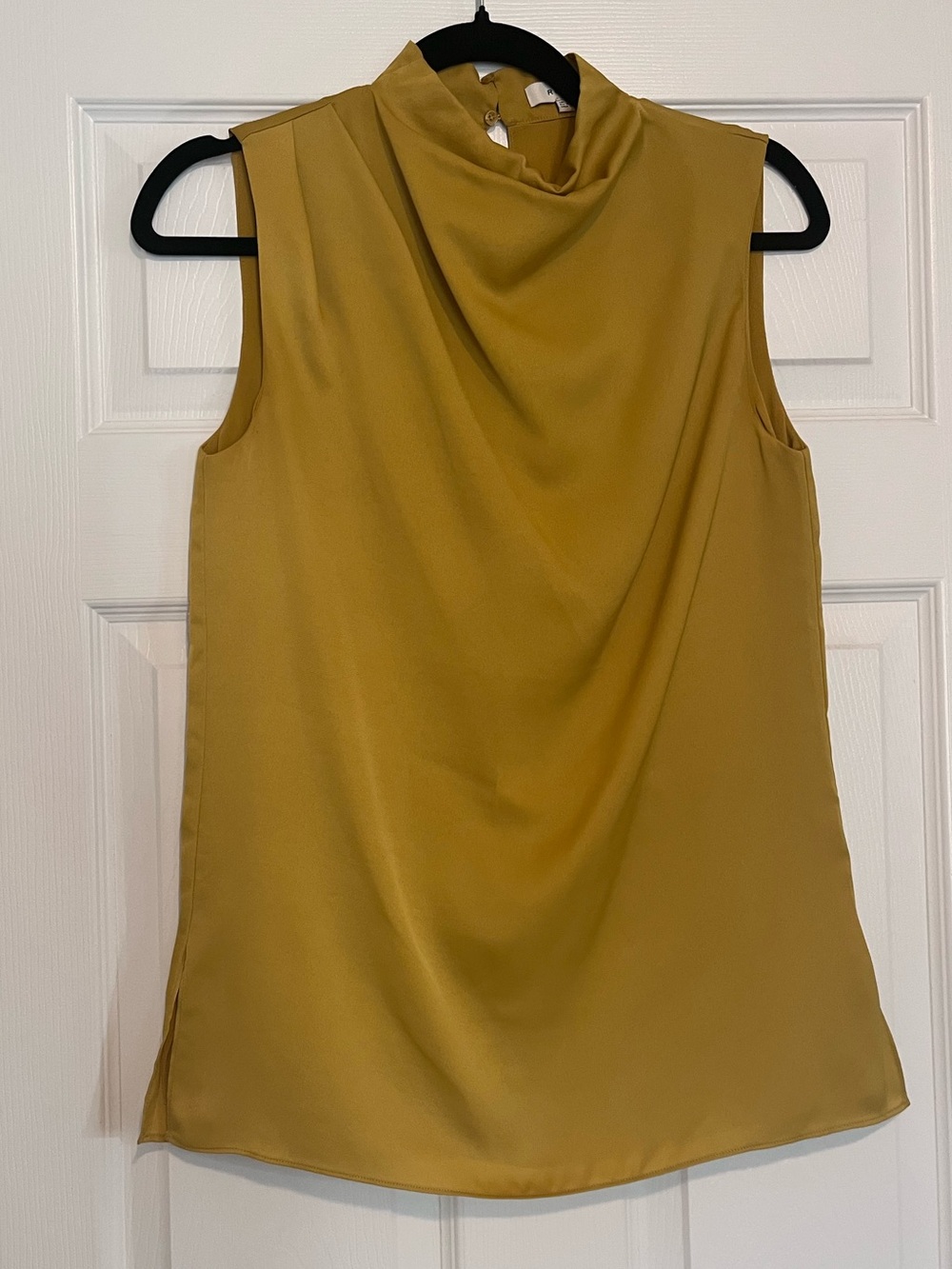 Reiss Sleeveless Draped Mock Neck Top in Mustard